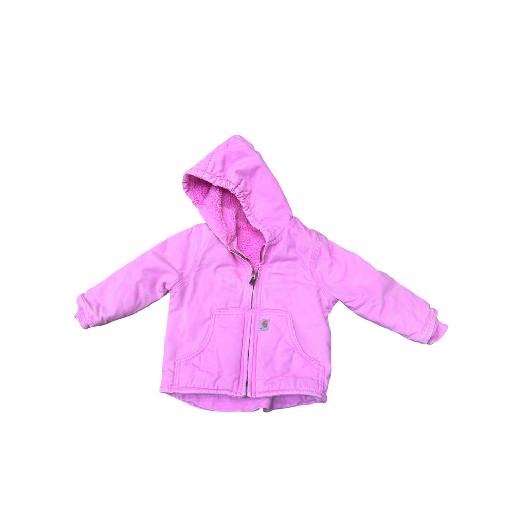 Carhartt Toddler Girls Pink Sherpa Lined Canvas Active Hooded Jacket Size 24M